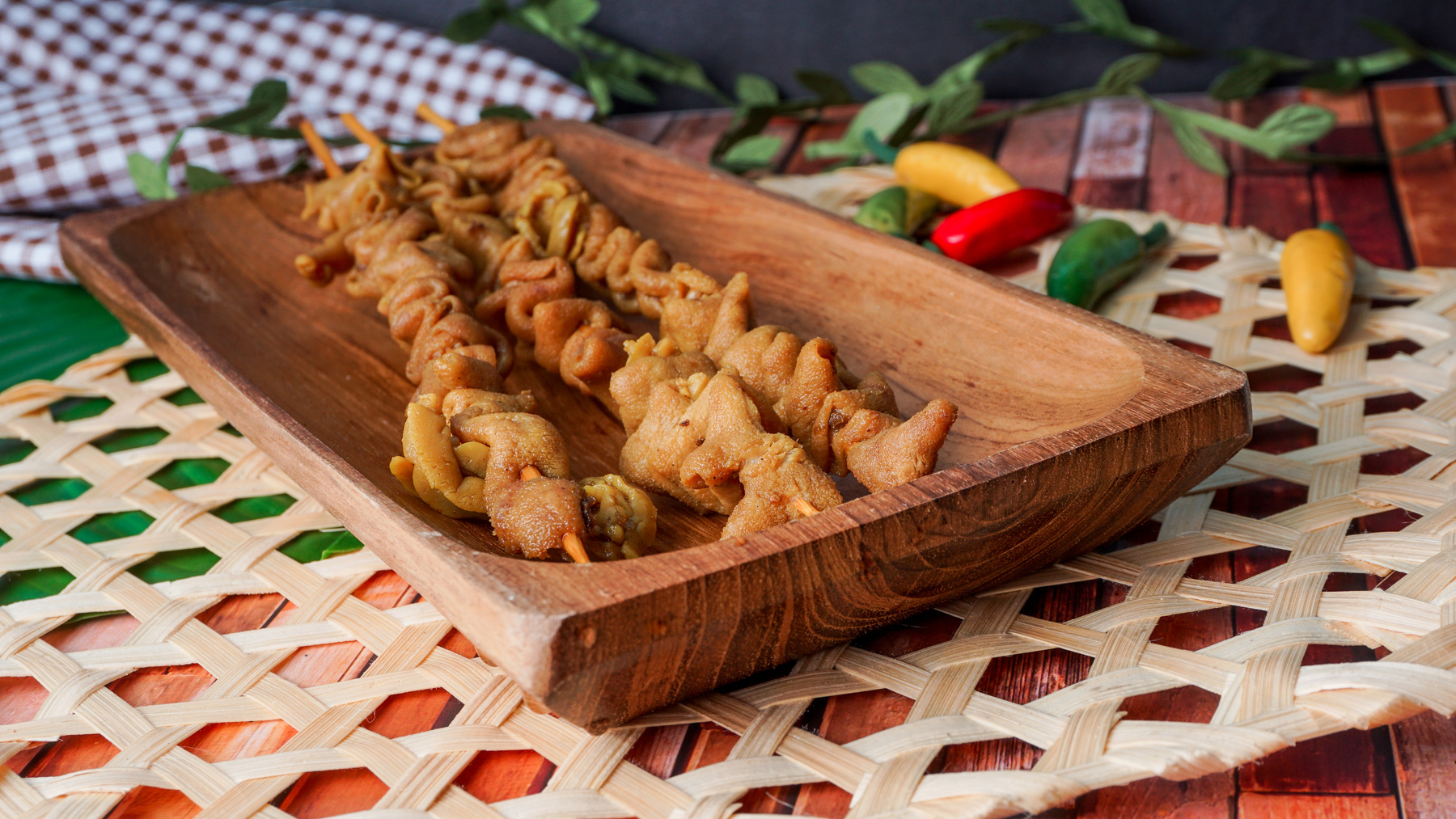 selective focus - sate usus or chiken intestines satay. traditio